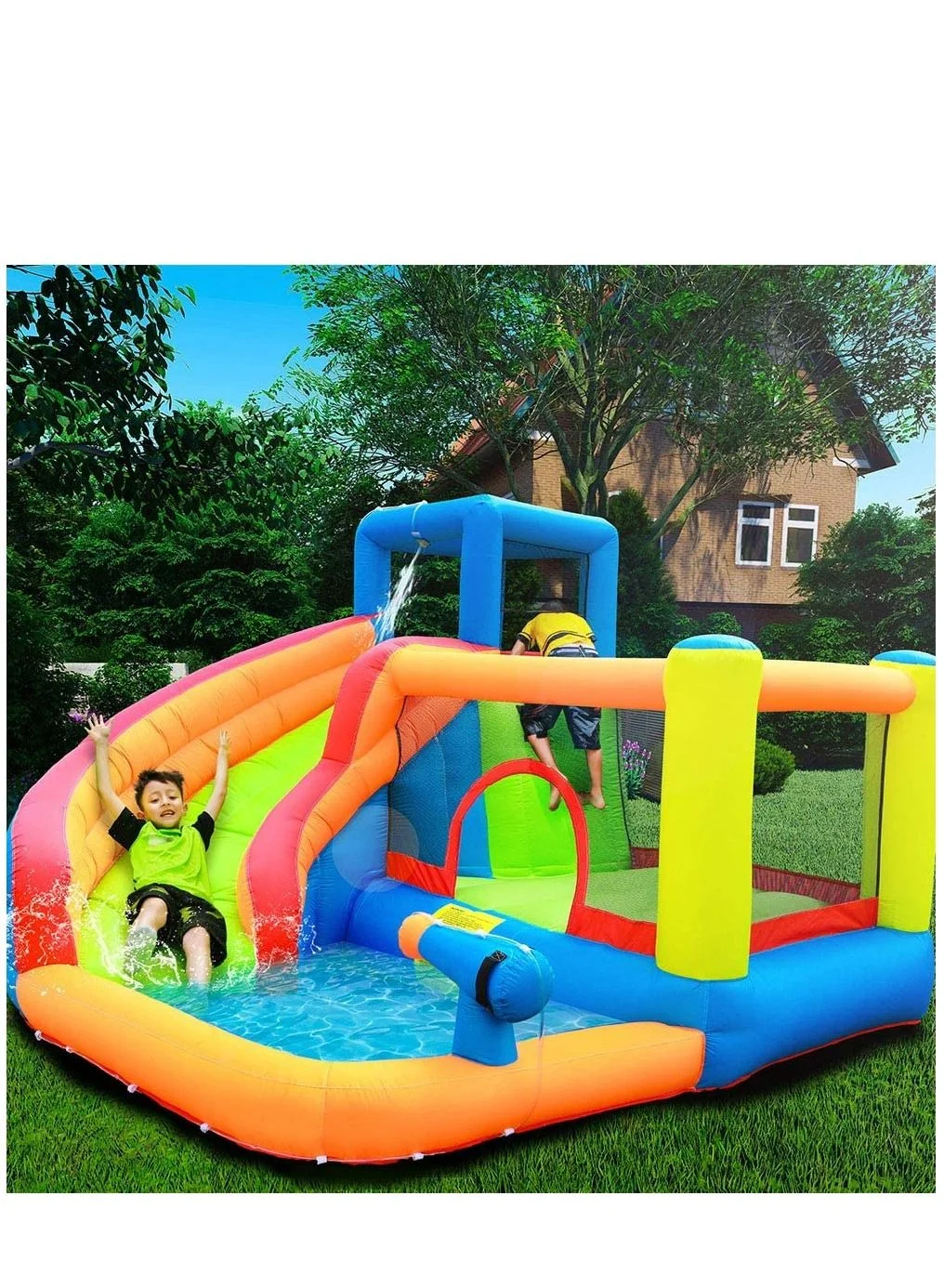 GT-Wheel Inflatable Water Park Treasure Island Bouncy Castle with Splash Pool and Slide (Large, 300 cm x 250 cm) 6ztbj