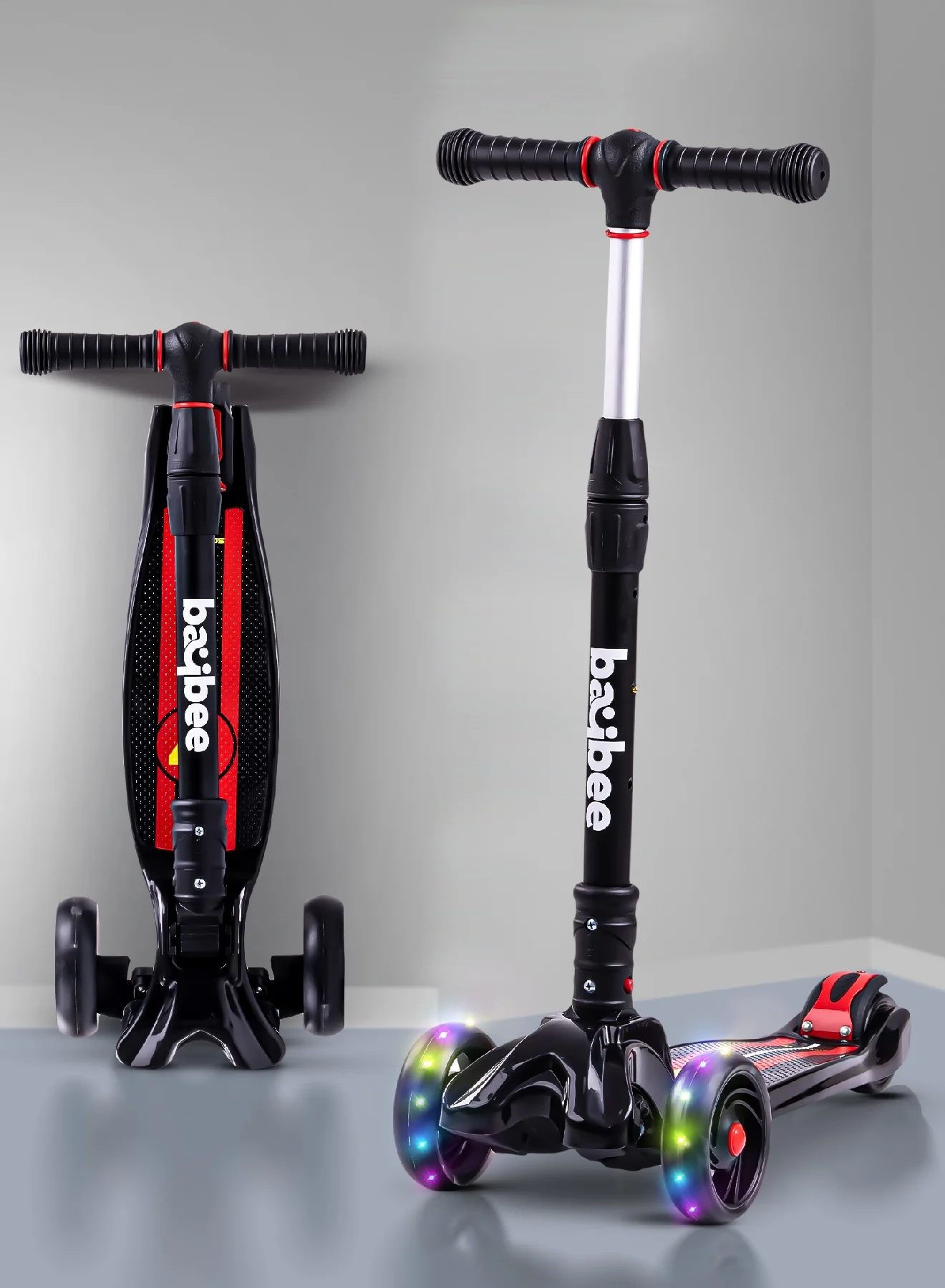 Premium 3-Wheel Kids Kick Scooter with LED Light-Up Wheels and Foldable Adjustable Handlebar (Black, 3-10 Years) zbd7w