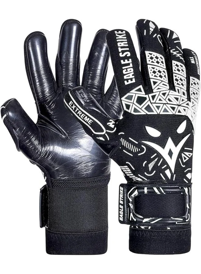 EAGLE STRIKE Soccer Goalie Gloves with 4mm German Contact Grip Latex and Wrist Support (Size 8) 2e6ci