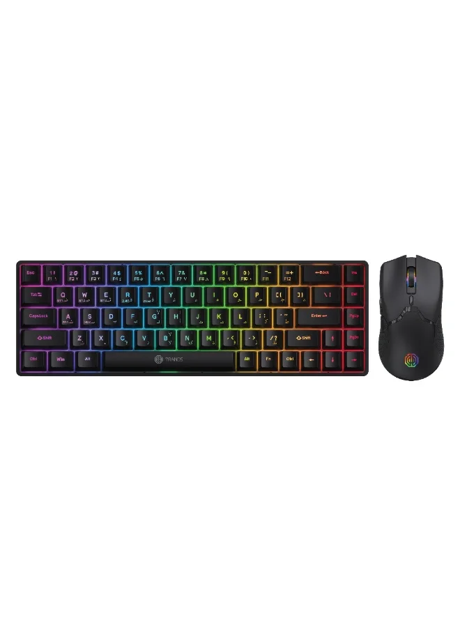 Trands Rechargeable Mechanical Keyboard and Mouse Combo (68 Keys, RGB Backlit, Bluetooth 5.3, Type-C, Black) s14us