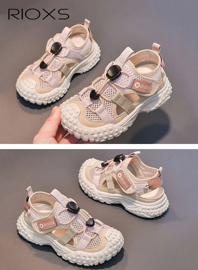 RIOXS Kids Water Shoes Breathable Mesh Sports Sandals Lightweight Non-Slip Footwear for Beach and Pool (Pink, Toddler) ike1t
