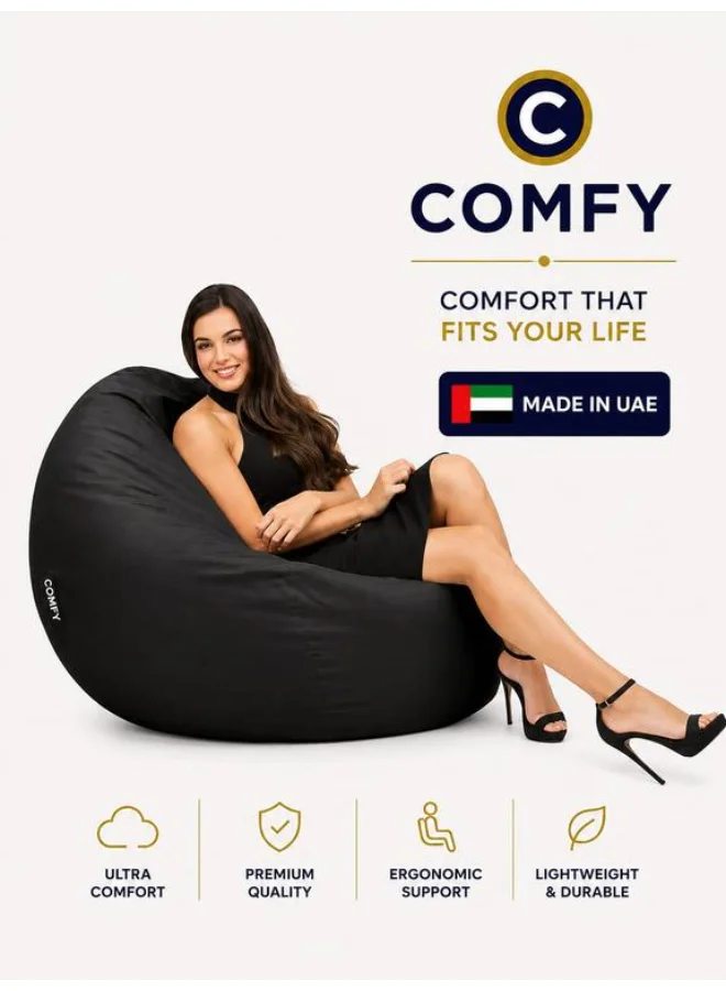 Comfy Multi-Purpose Bean Bag Chair Premium Faux Leather Seating for Living Room (Black, 80x80x50cm) ff5je