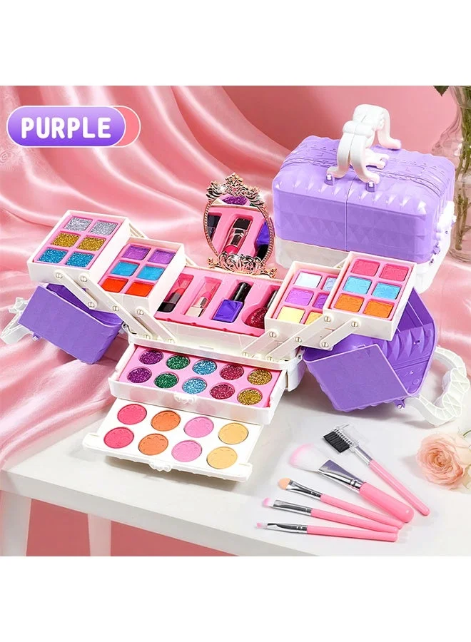 Beauenty Kids Makeup Kit Washable Cosmetic Set with Portable Vanity Case for Girls (Purple, 1 Set) xl0ue