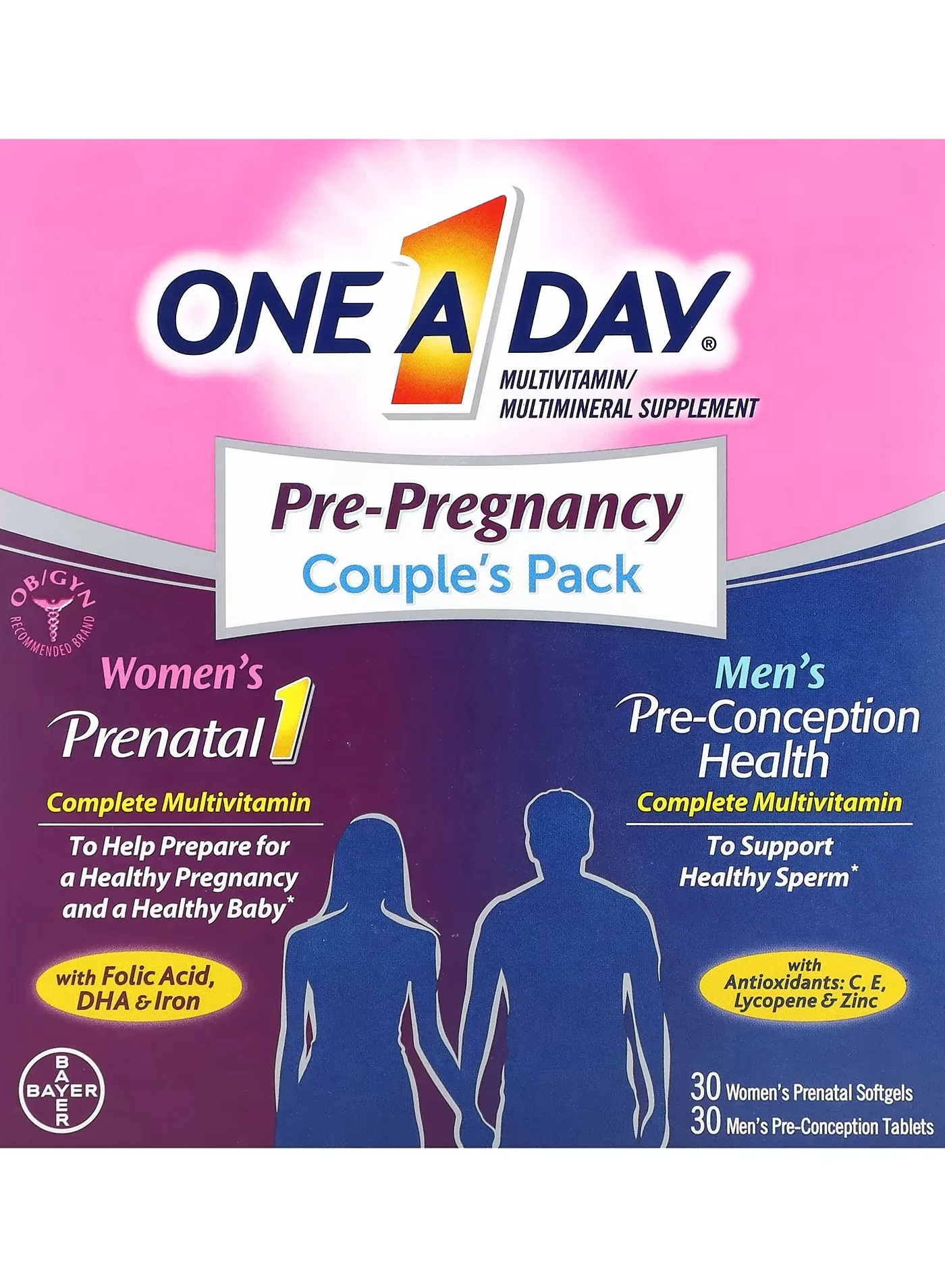 Prenatal and Pre-Conception Support Supplement Couple Pack for Men and Women (30 Softgels + 30 Tablets) 6ndyu