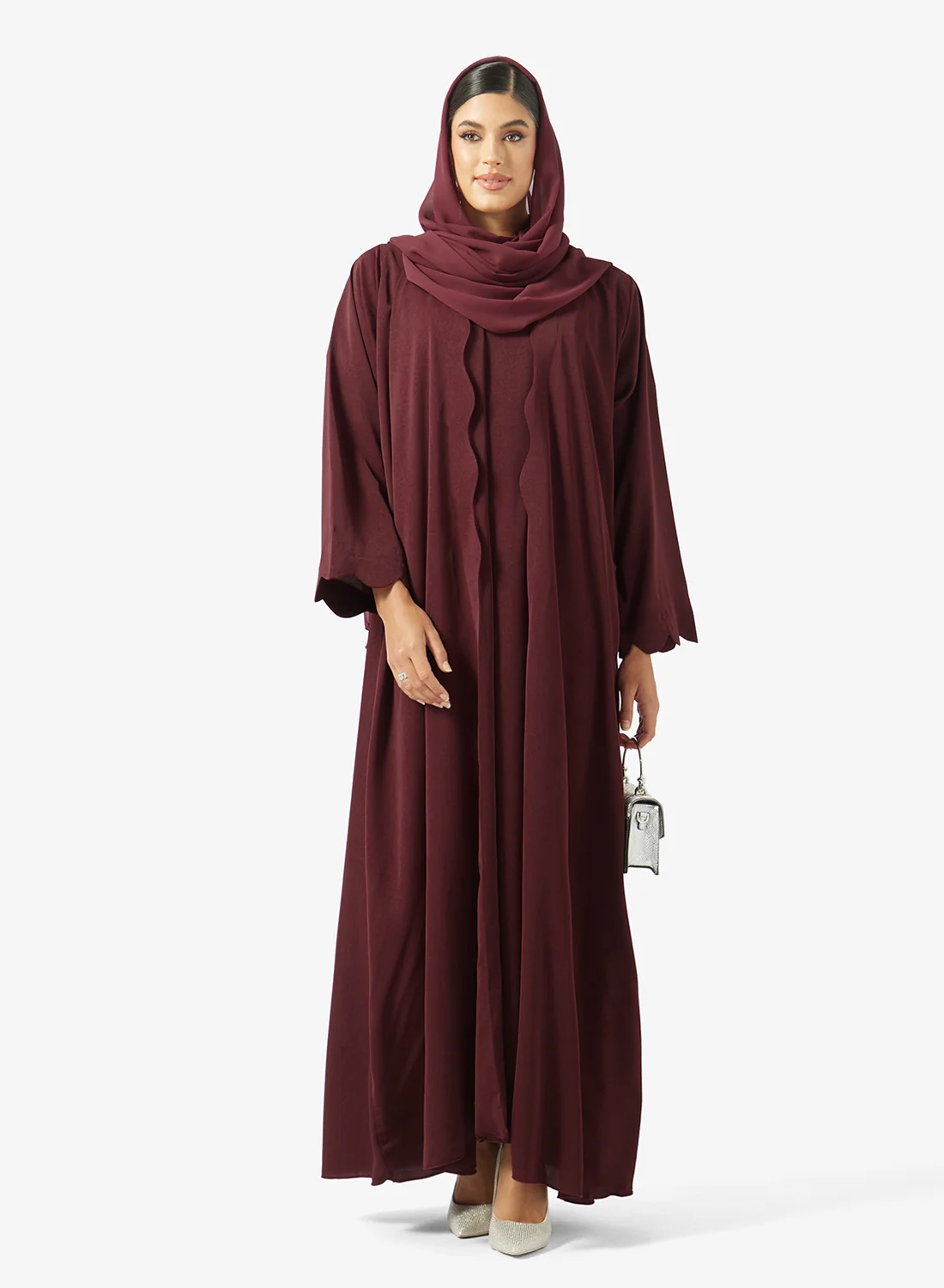 Khizana Scallop Hem Abaya and Sheila Set Premium Modest Wear for Women (One Size) csvkv