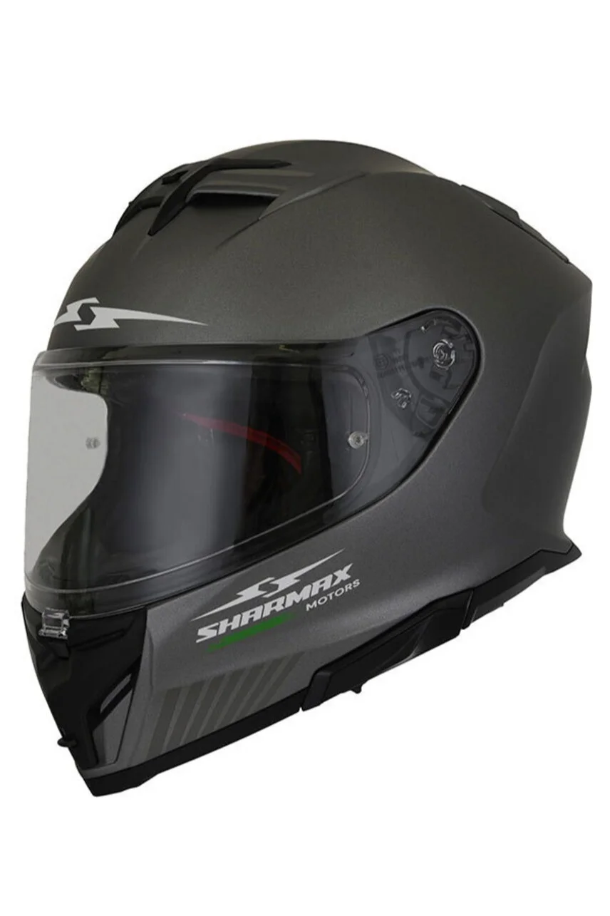 SHARMAX Full Face Motorcycle Helmet, ECE Certified Aerodynamic Safety Gear for Street Riding and Scooters (Black, Large) wpakl