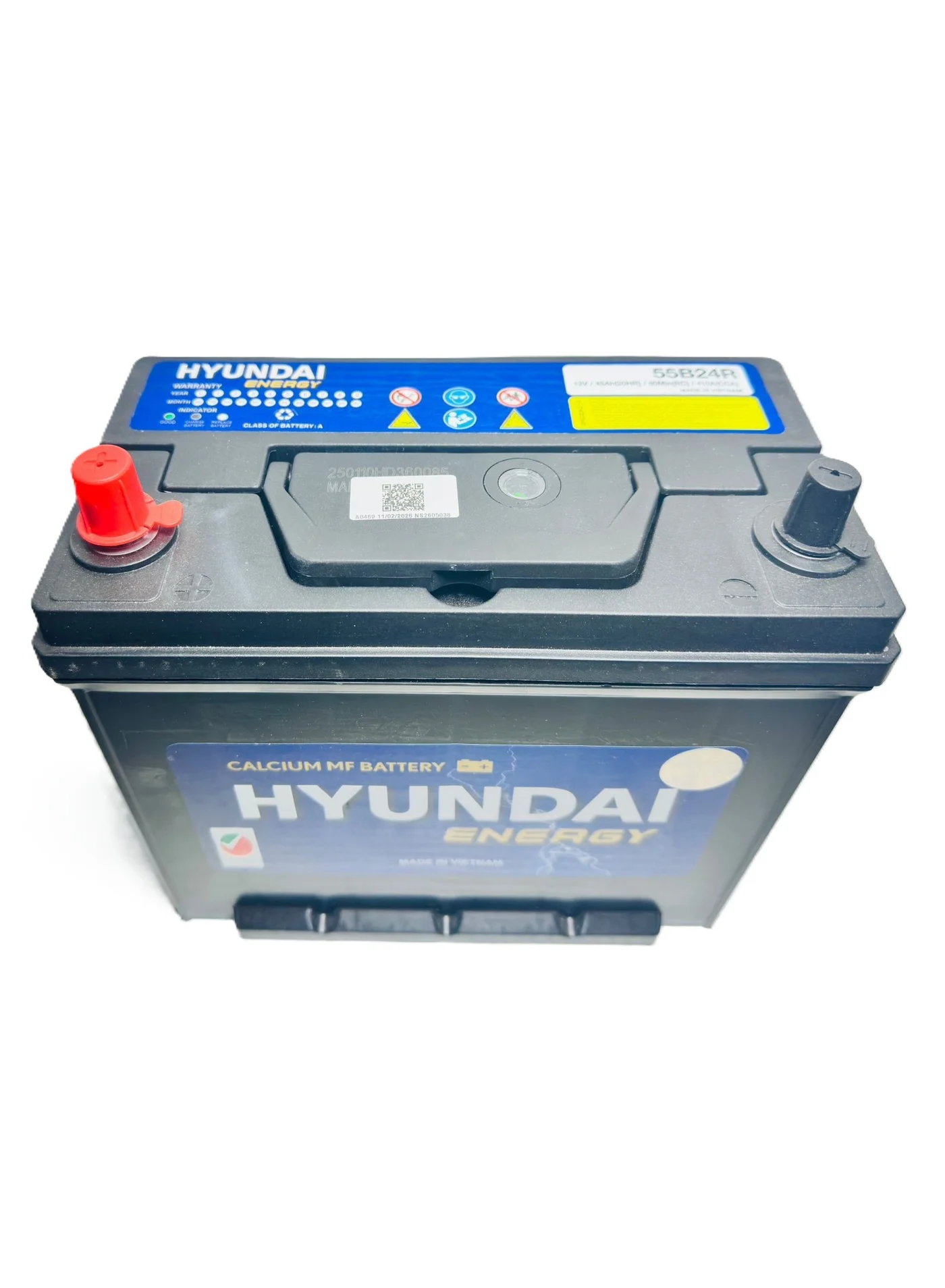 HYUNDAI Automotive Battery 12V 45AH 55B24R-MF (Maintenance-Free, R-Layout, Trapped Terminal) mv49s