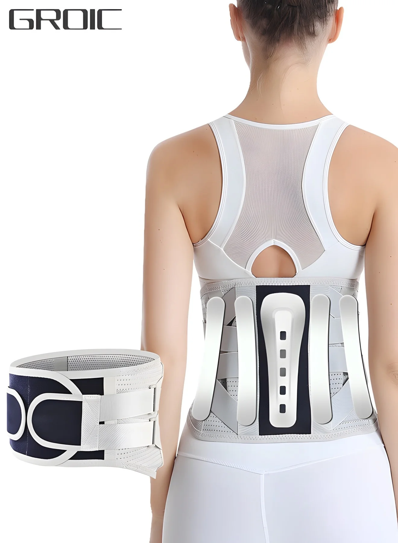 GROIC Lumbar Support Belt Breathable Back Brace for Lower Back Stability and Posture Correction (L) 3jlhr