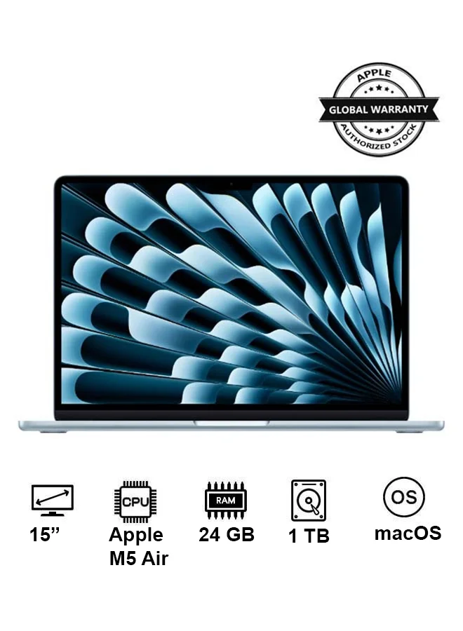 Premium Smart 15 Inch Laptop, 24GB RAM, 1TB SSD, 10-Core CPU, macOS, English Keyboard, International Version (Sky Blue) xt9jl