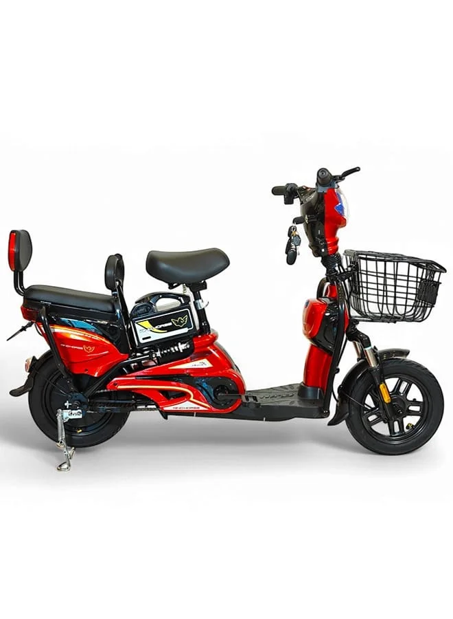Windhorse M1 Electric Delivery Bike 400W Motor with Dual Seat and Grocery Basket (14 Inches, 48V 12Ah) 3bvgb