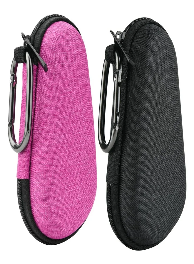 Portable Asthma Inhaler Protective Travel Case Set (Hot Pink and Black, 2 Pack) - Durable EVA Zipper Carry Holder with Carabiner for Adults and Kids m749n
