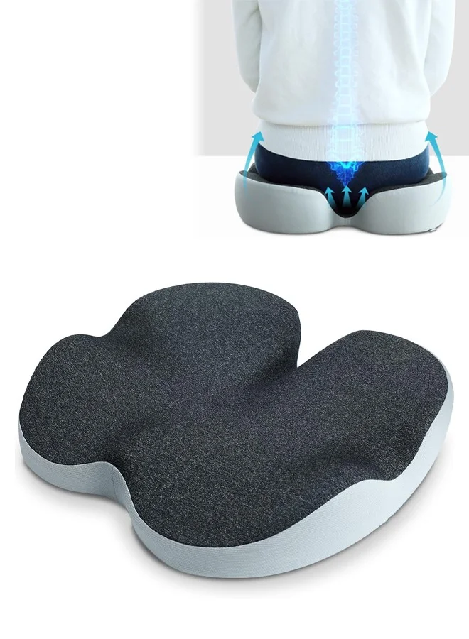 DUNISO Ergonomic Memory Foam Seat Cushion for Office Chair and Car Seat (Premium Support, Black, 45 x 35 x 7 cm) 33cil