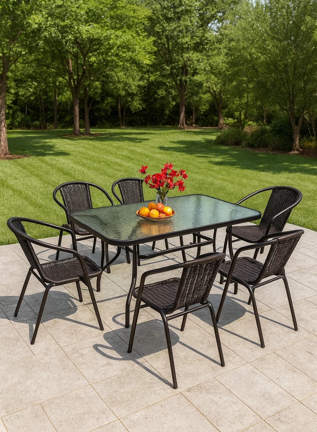 Harmony Home 7-Piece Outdoor Garden Dining Set, Premium Poly Rattan Patio Table and 6 Chairs for Terrace and Balcony (Grey) nulnd
