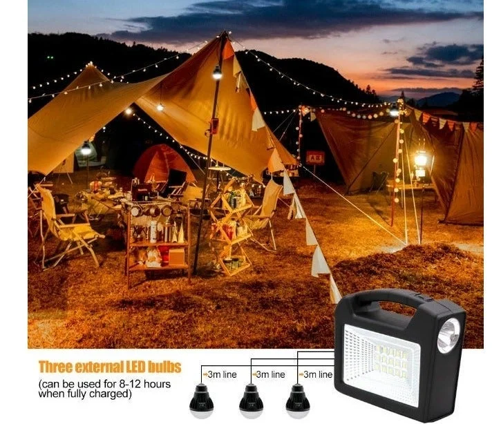 Premium Solar Multi-Functional LED Spotlight System with External Bulbs and USB Power Output for Outdoor Camping (1 Set) 8aevt