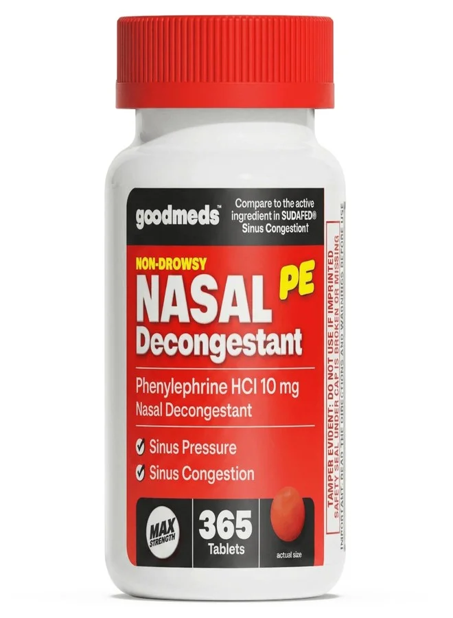 GoodMeds Nasal Decongestant PE Non-Drowsy Tablets for Sinus Pressure Relief (Adults, 365 Tablets) pfgur