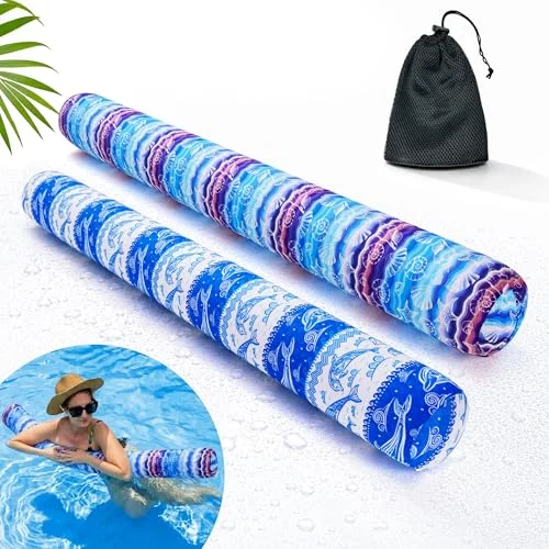 Brmoka Inflatable Swimming Pool Noodles 2 Pack Premium Soft Fabric Covered Pool Floats with Storage Bag for Water Activities (150 cm) 1rbwp