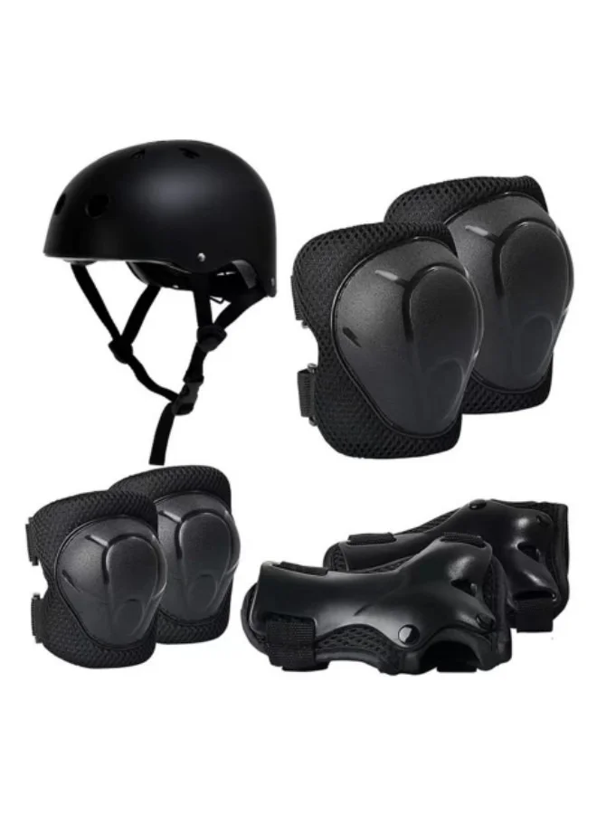 GGEROU Children Protective Gear Set Helmet Knee Elbow Wrist Pads for Skating and Cycling (Black, One Size) 5t4j2