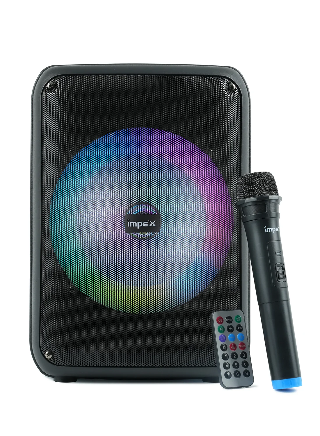 Impex 8 Inch Portable Trolley Bluetooth Speaker with Wireless Mic and LED Light (Black, 1800mAh Battery) g1ib1