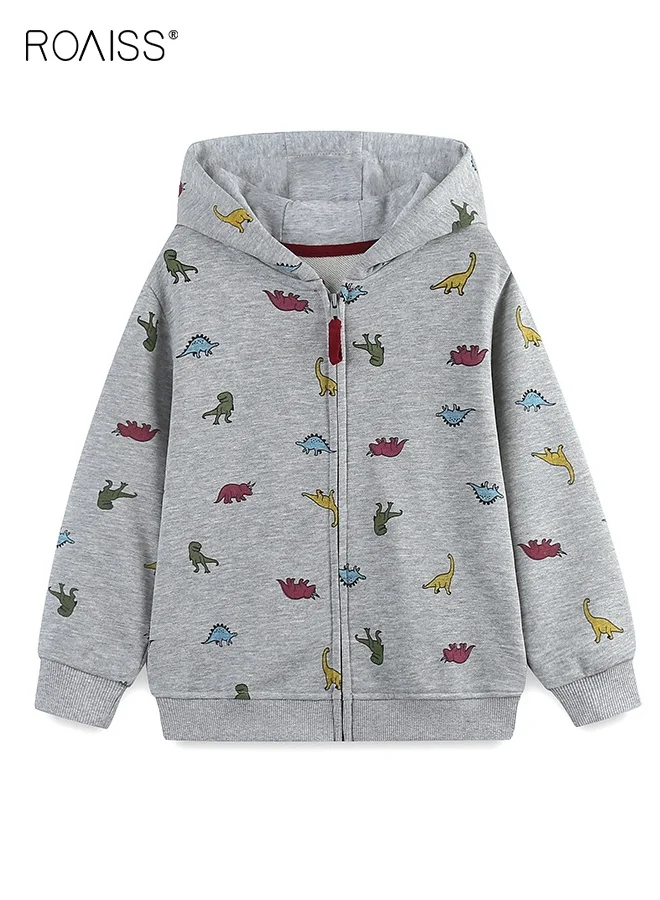 Roaiss Toddler Boys Full Zip Hoodie Dinosaur Pattern Long Sleeve Sweatshirt (Kids, 110 cm) 9he2r