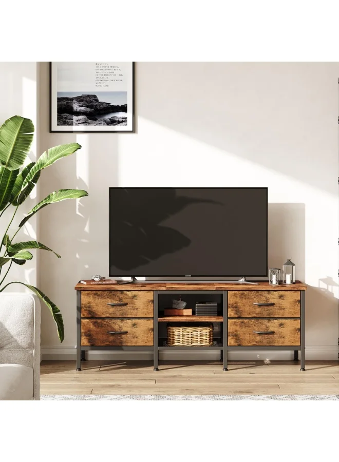 Forthcan Rustic Wood TV Stand with 4 Drawers and Open Shelves (For TVs up to 65 Inch, Brown) eh1hd
