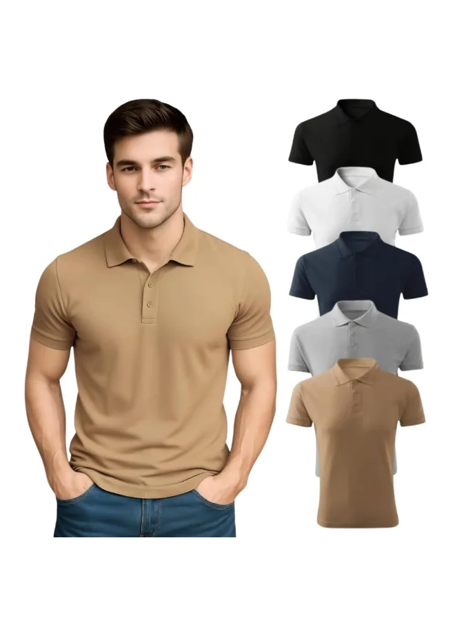 PRINTSHOP4ME Men's Cotton Polo T-Shirt Pack (5-Pack, Short Sleeve, S) Premium Casual Office Wear for Men v8fea