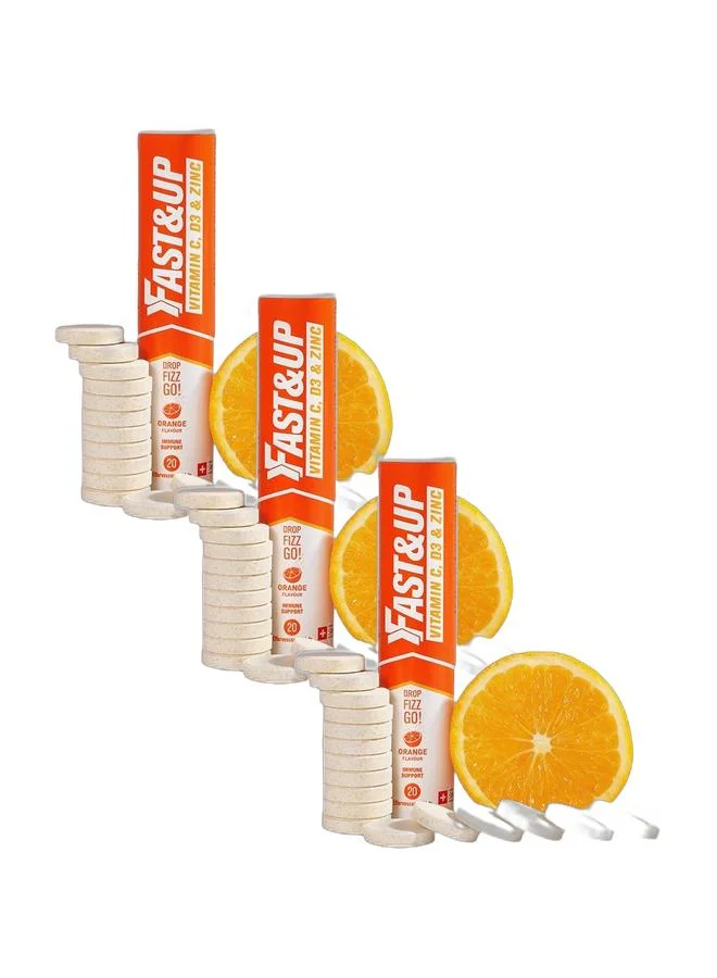 Fast&Up CDZ Vitamin C, Zinc and Vitamin D3 Effervescent Tablets (Orange Flavor, 60 Tablets) y03q0