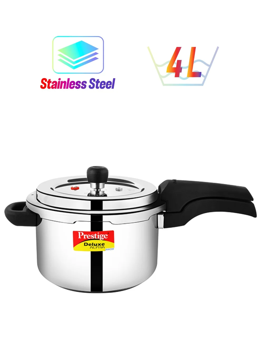 Premium Stainless Steel Pressure Cooker (Silver, 4 L) - Durable Kitchen Cookware for Home Cooking zbzij