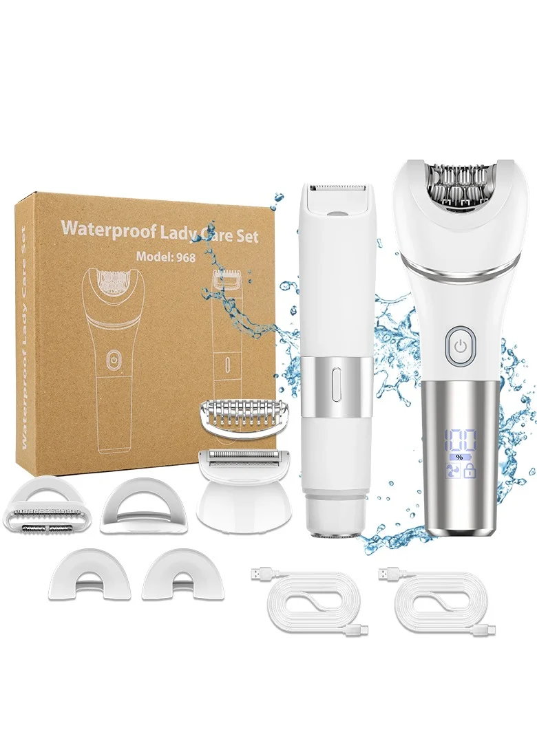BASILKIT 5-in-1 Women's Epilator Set, Waterproof Hair Removal Device with Shaving and Trimming Heads (Premium Stainless Steel, Cordless) z08jw