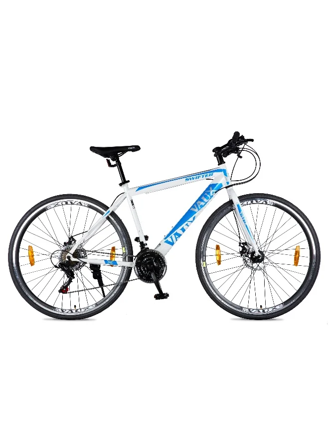 Vaux Hybrid Cycle 21-Speed Road Bicycle with Dual Disc Brakes and Steel Frame (Black-Red, 700C x 35mm) vdnm9