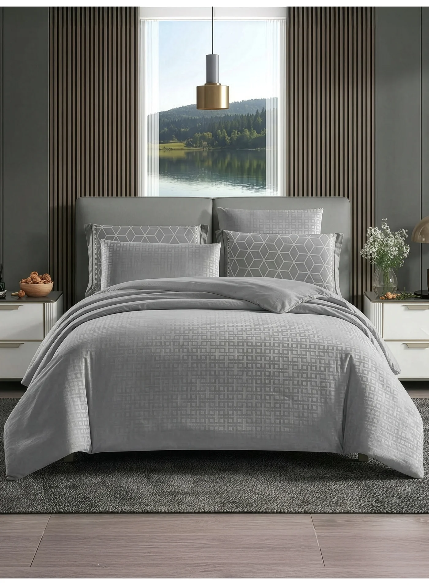Donetella Geometric Duvet Set Premium Brushed Microfiber Bedding (Queen Size, 180x200 cm, 4-Piece Set) zz8gl