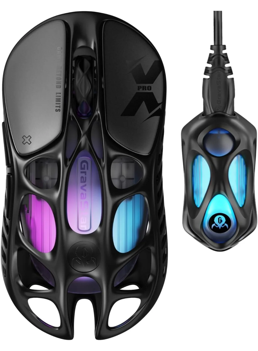 Gravastar Mercury X Pro Wireless Gaming Mouse, 32000 DPI Optical Sensor, Ultra-Light Magnesium Alloy Skeleton, Tri-Mode Connectivity (Black, 49g) vp9pw