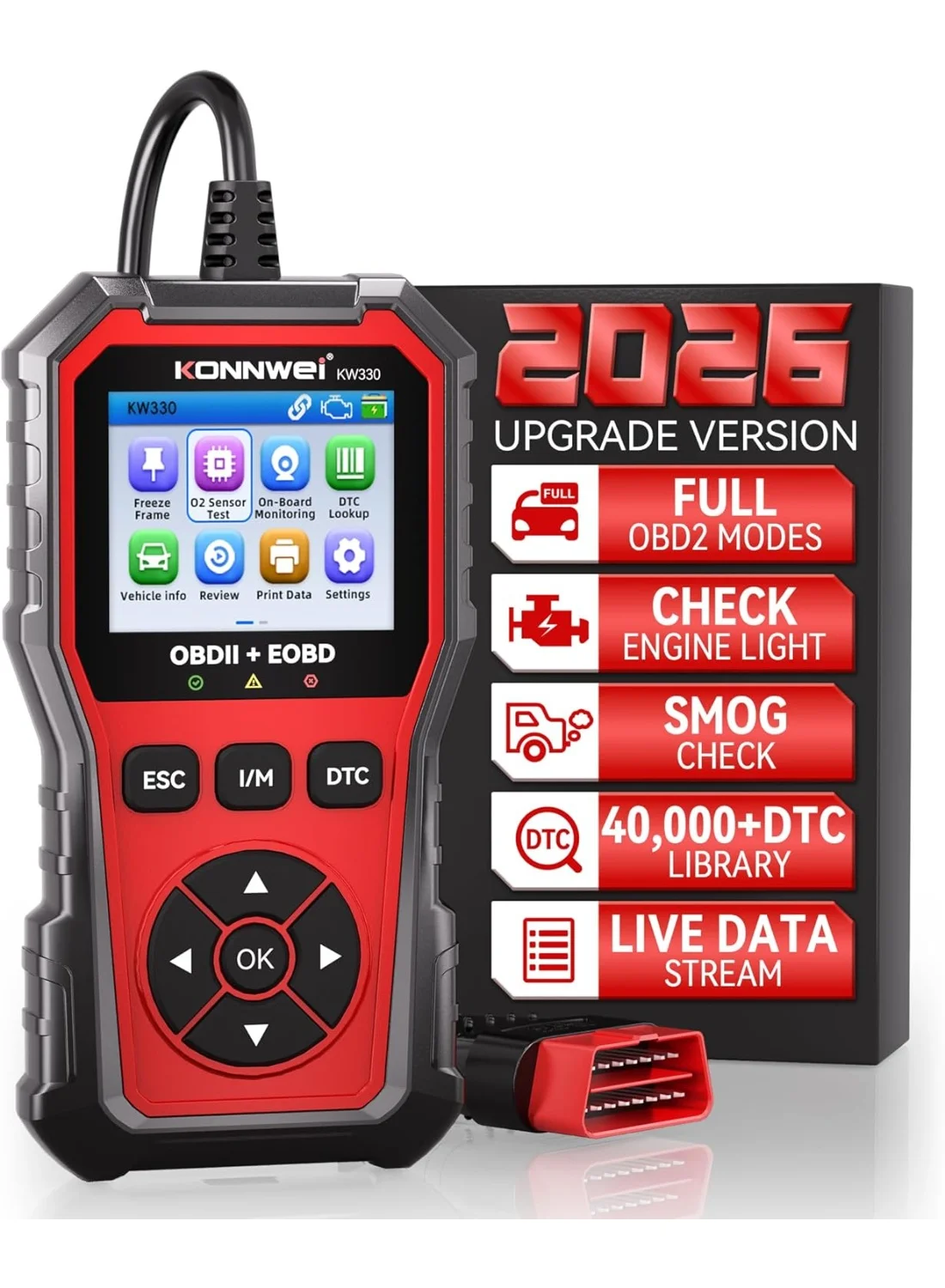 KONNWEI KW330 OBD2 Scanner Diagnostic Tool, Professional Car Engine Code Reader with Live Data and Battery Voltage Test (Universal OBDII Support) d2x4v