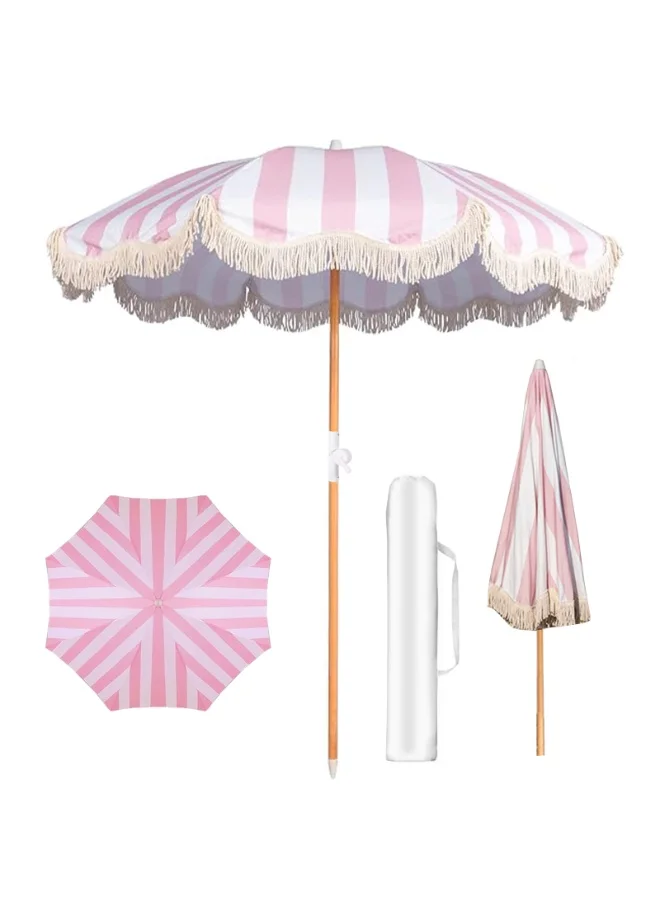 YSOAE Boho Patio Umbrella with Fringe, Premium Foldable Outdoor Sun Shade with Tilt Mechanism and Carry Bag (Pink, 198 cm) cs74i