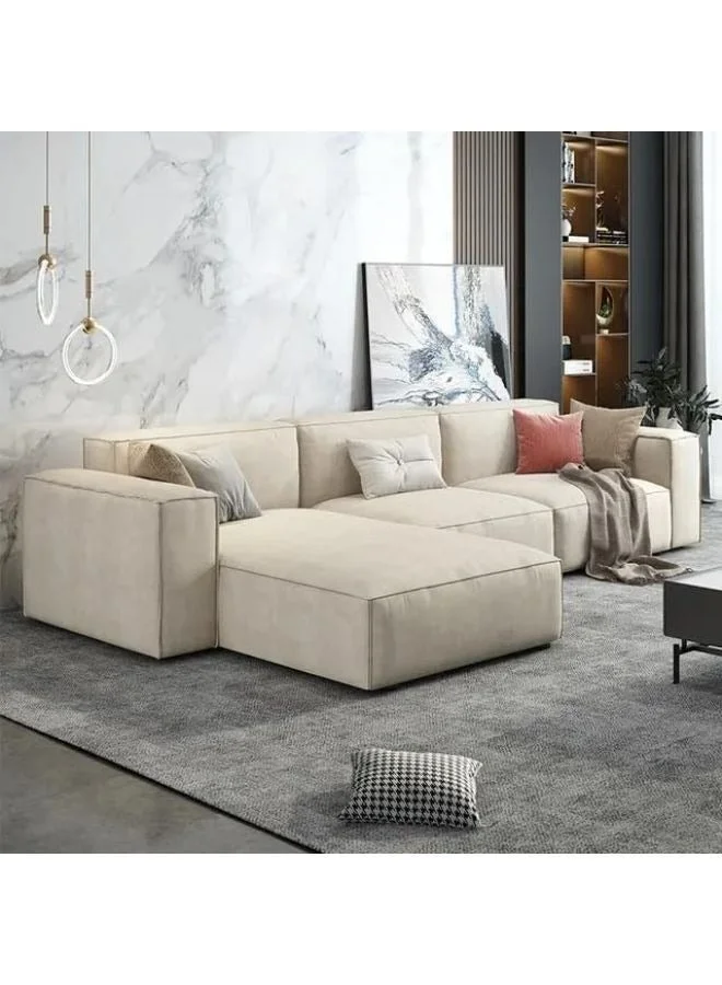 Al Zakharef Furniture L-Shape Sectional Sofa, Modern Velvet Living Room Couch, Premium Wood Base (Off White) mgyyo