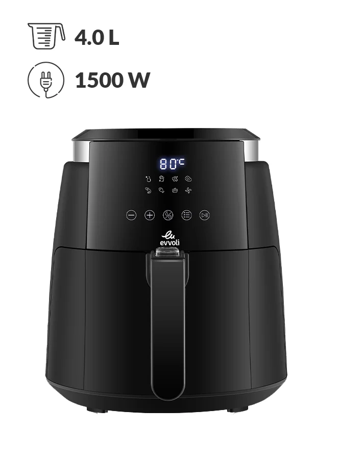 Evvoli Digital Air Fryer with 8 Preset Programs and Preheat Function (Black, 4 L) pqlhi