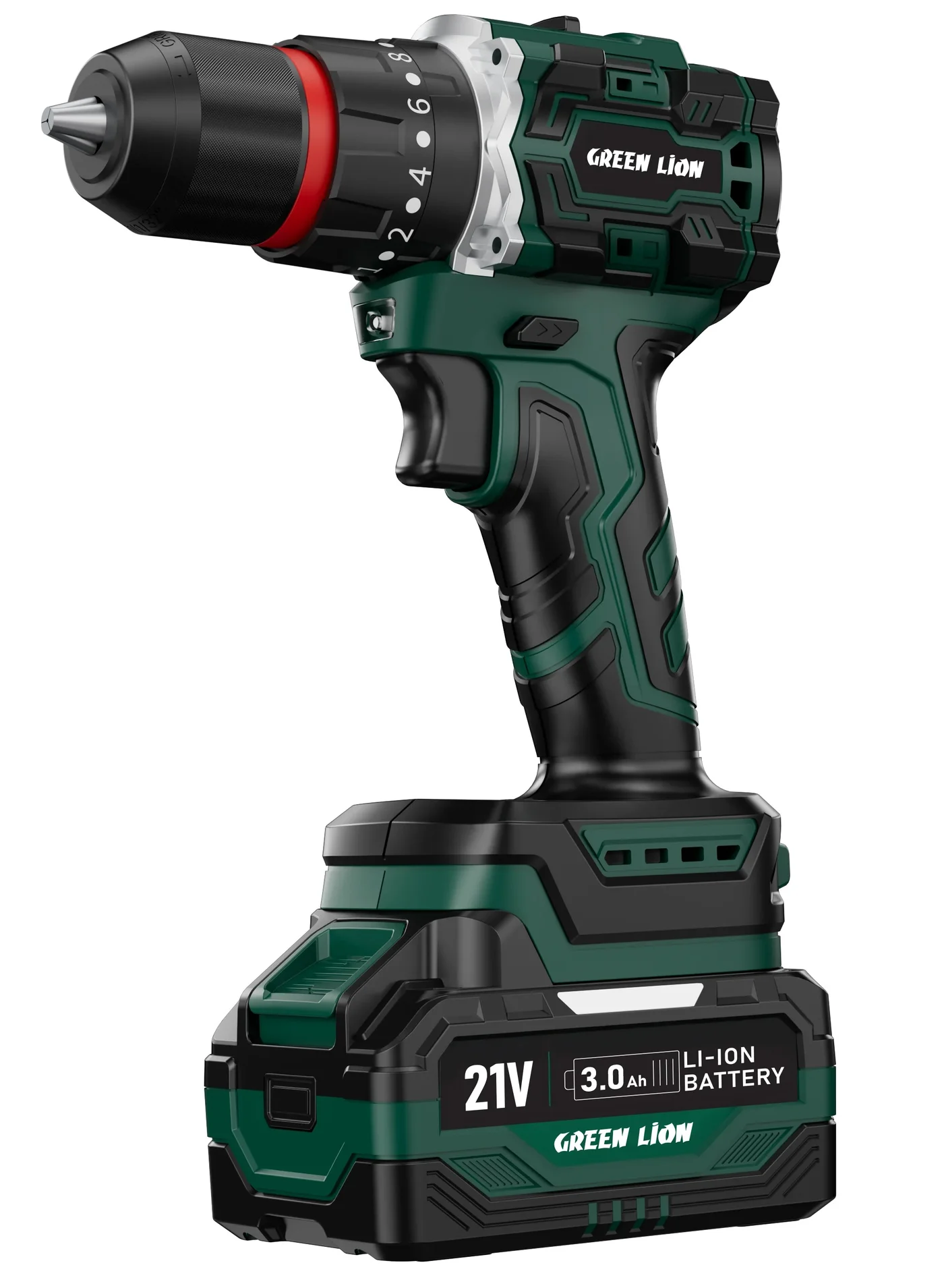 Green Lion GD-12 EDGE PRO Cordless Hammer Drill, Brushless Motor, 45Nm Torque, 3-in-1 Power Tool with Dual 21V 3.0Ah Batteries (Green) cza5z
