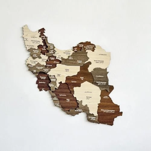 Colorfull Worlds Multilayered 3D Wooden Map of Iran Wall Art Premium Home Decor (90x83 cm) 6jnfe