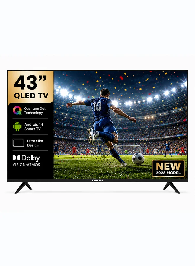 Nikai 43-inch QLED Smart TV Full HD 1080p Frameless Ultra Slim Design with Android 14 Built-in WiFi and 20W Audio (Black, 109 cm) 1zwys