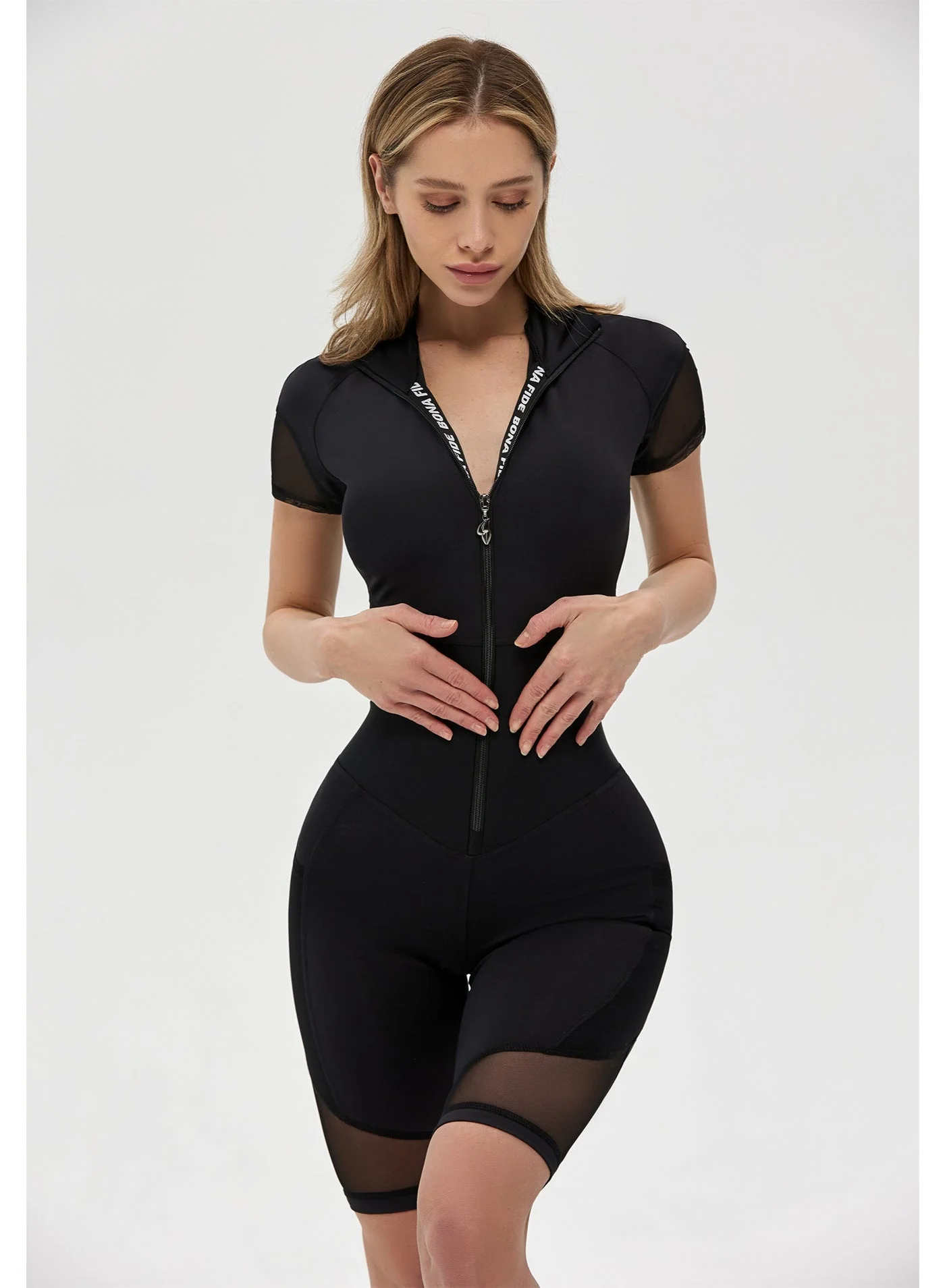 Premium Athletic One Piece Workout Jumpsuit for Women Sculpting Short Sleeve Romper with Tummy Control (Solid, One Size) abstg