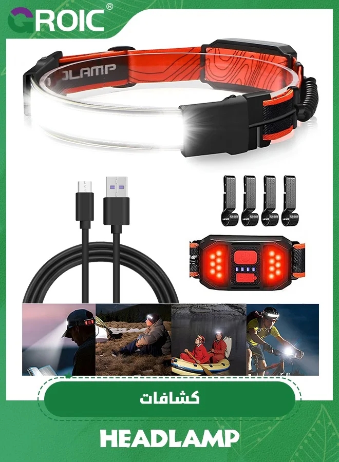 GROIC LED Headlamp 1000LM 270¡ã Wide-Beam USB Rechargeable Headlight with Taillight and Clips (Waterproof, For Running and Camping) guc8z
