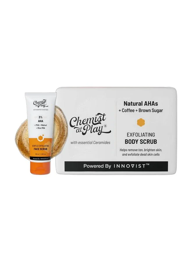 Chemist at Play Exfoliating Face and Body Scrub Set with Natural AHAs and Coffee (175 mL) 7z0dc