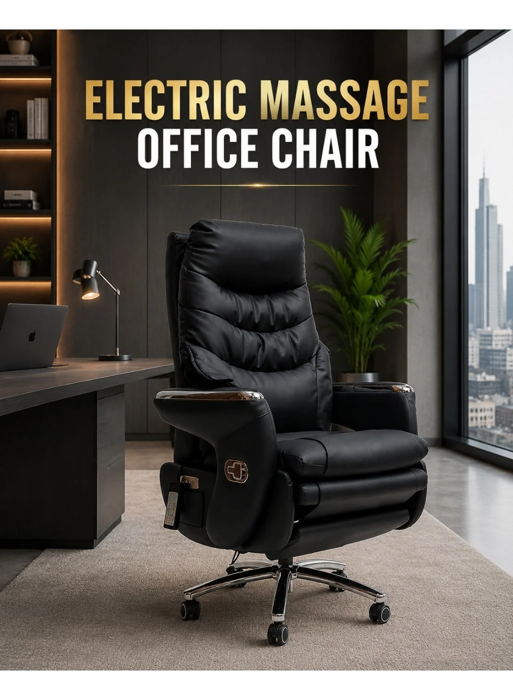 IQRA B Executive Massage Office Chair Ergonomic Electric Reclining Boss Chair (Black, 120 cm) hox6r