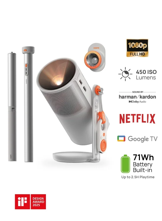 Premium Portable Projector Bundle with PowerBase Stand Full HD 450 ISO Lumens Smart TV for Home Office Camping annyx