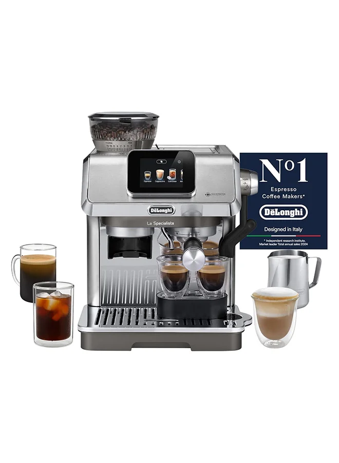 Premium Espresso Machine with Integrated Grinder and Milk Frother (Silver, 1.7 L) 556y4