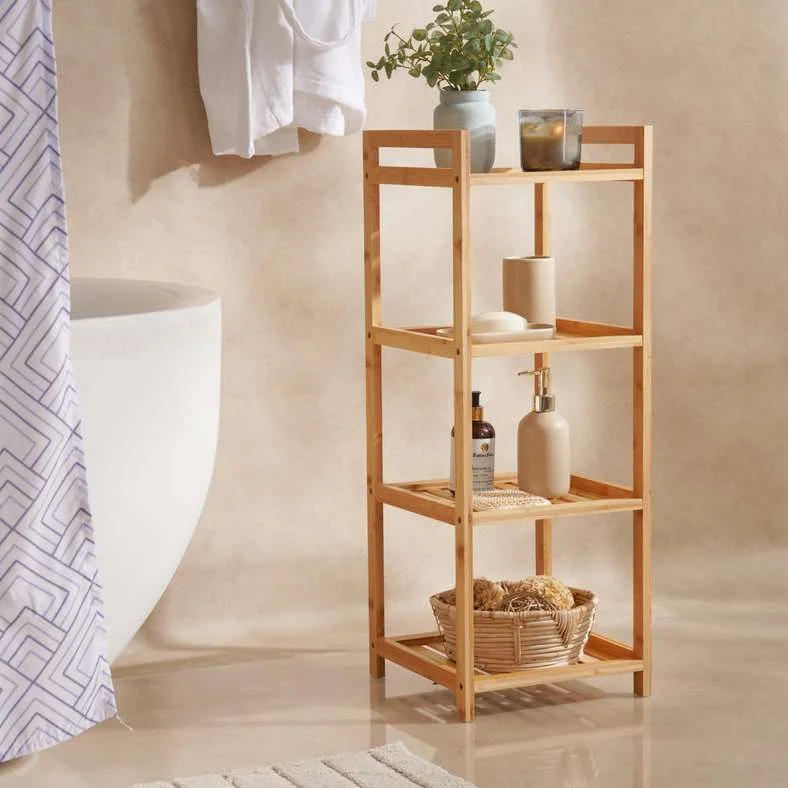 Pan Home 4-Tier Bamboo Bathroom Storage Rack Premium Organizer Shelf (Natural, 30x30x80cm) j9pil