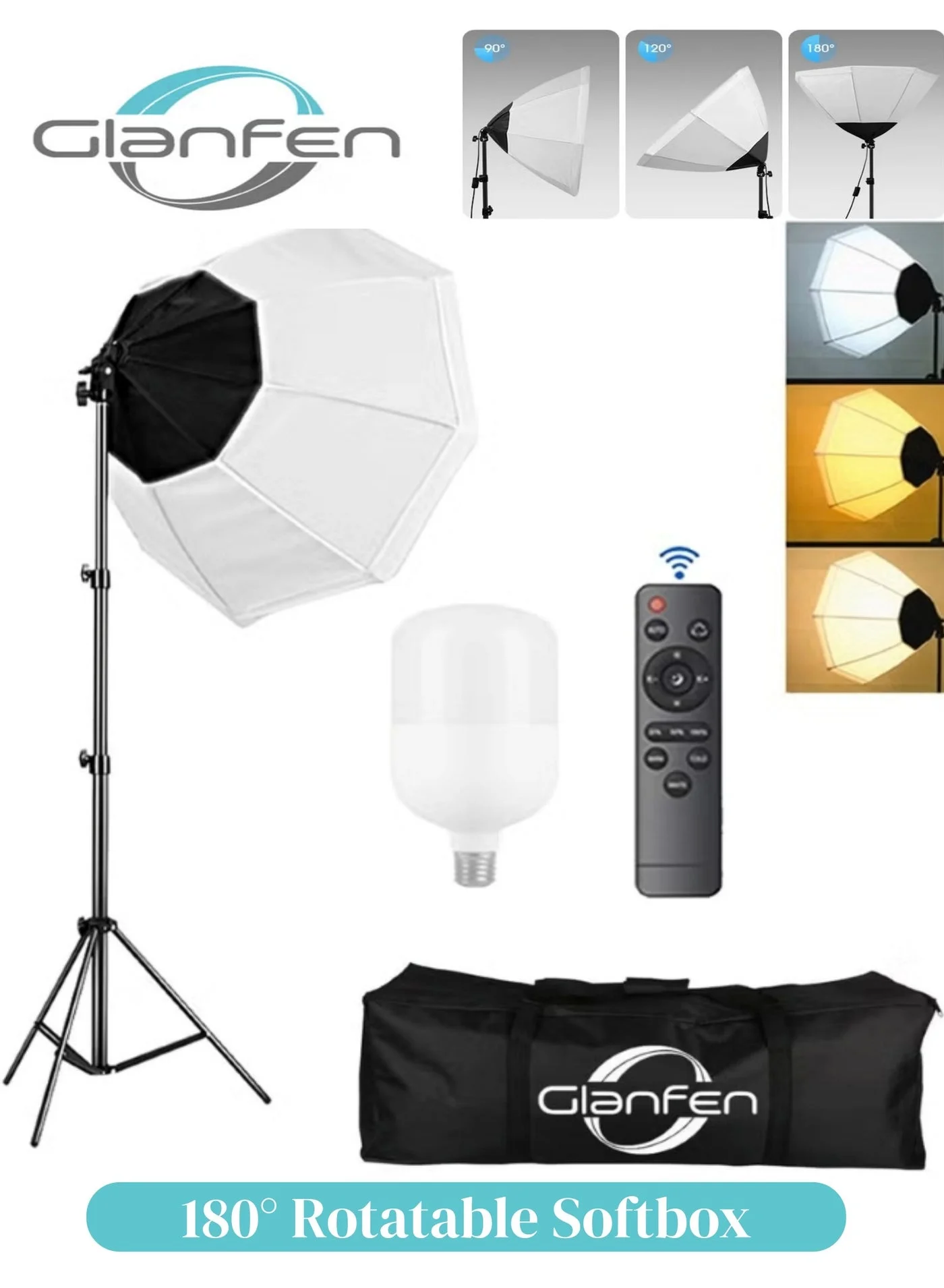 Glanfen Photography Softbox Lighting Kit with 200W LED 3-Color Bulb and Carry Bag (Professional Studio Equipment) 6yuwy