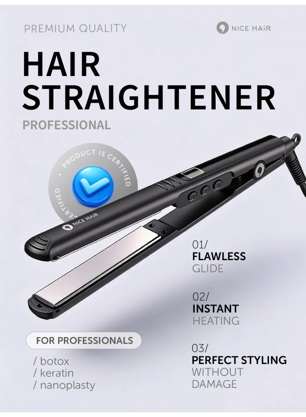 Nicehair Professional Titanium Ionized Hair Straightener (Premium Ceramic Heating, For All Hair Types, 30 cm) d1u3v