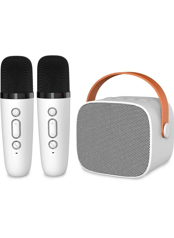 Beauenty Mini Karaoke Machine with 2 Wireless Microphones Portable PA Speaker System for Family Parties (White) gb6dk
