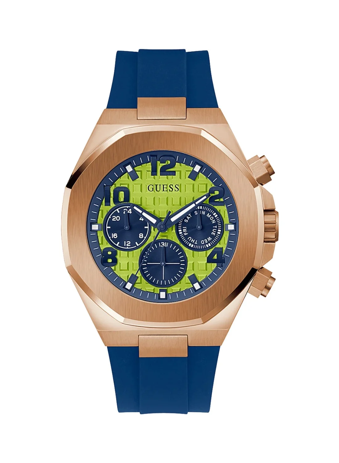 Premium Multi-Function Chronograph Watch with Rose Gold Tone Case and Blue Silicone Strap for Men lajr7