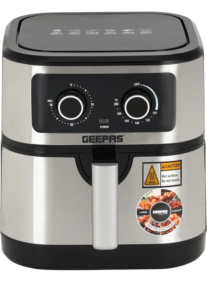 GEEPAS Digital Air Fryer with Vortex Technology and Adjustable Temperature Control (Silver, 7 L) gbgr5